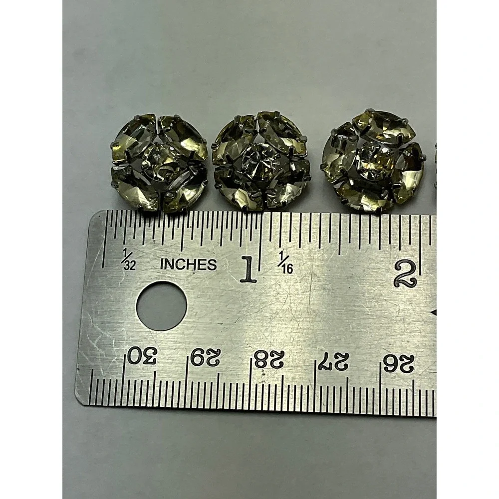 6pc Rhinestone Buttons J Crew OS Champagne Vintage Cluster‎ Round Silver Tone